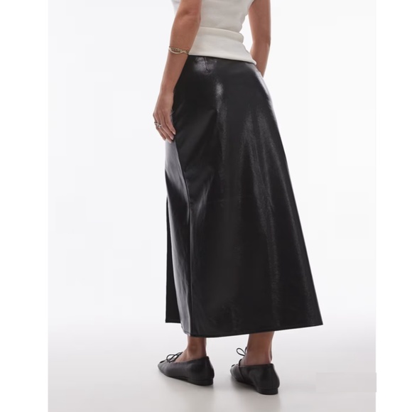 NEW TOPSHOP Black VINYL Double Slit FAUX LEATHER Rocker Chic MAXI SKIRT US 8 - Picture 11 of 16